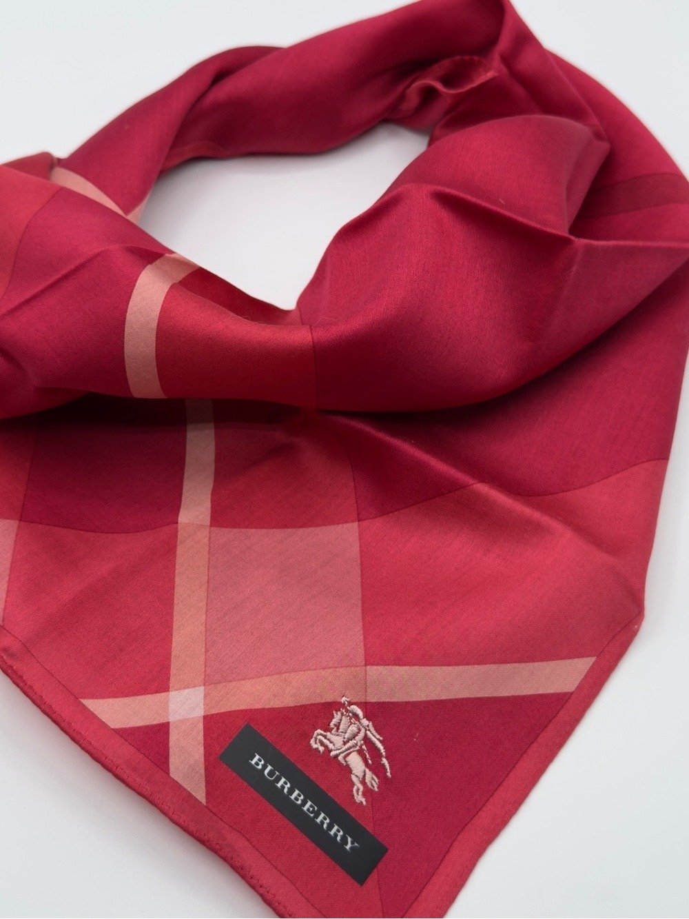 Burberry Men's Burgundy Plaid Handkerchief/Scarf